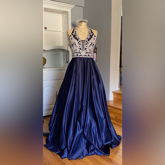 blondie nites navy blue dress Long Ruffled Sweetheart Prom Dress with Sequins Black / 7 main image 1